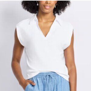Michael Stars Faye Power Shoulder Polo Women’s Small White Sleeveless Top